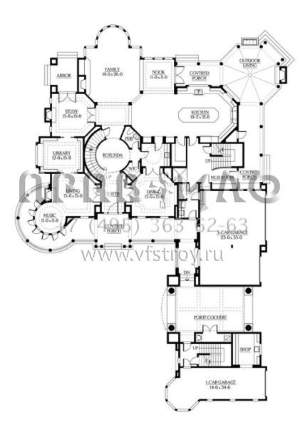 Проект двухэтажного дома с гаражом на три и более машин в американском стиле S5-734 (341-00296)