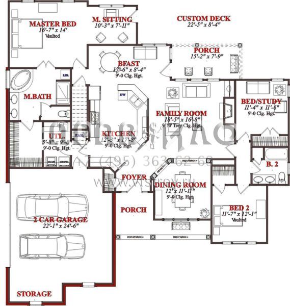 Проект двухэтажного дома с гаражом на три и более машин в стиле Ранчо S5-356 (1070-00004)