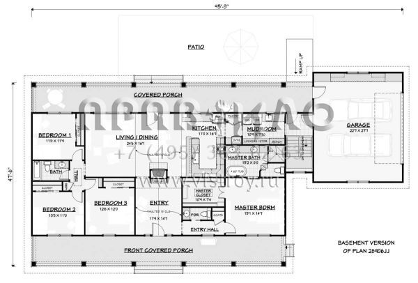 Проект одноэтажного дома с гаражом на две машины в стиле Ранчо S5-191 (3125-00006)