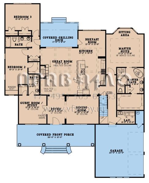 Проект одноэтажного дома с гаражом на две машины в стиле Ранчо S5-252 (8318-00197)