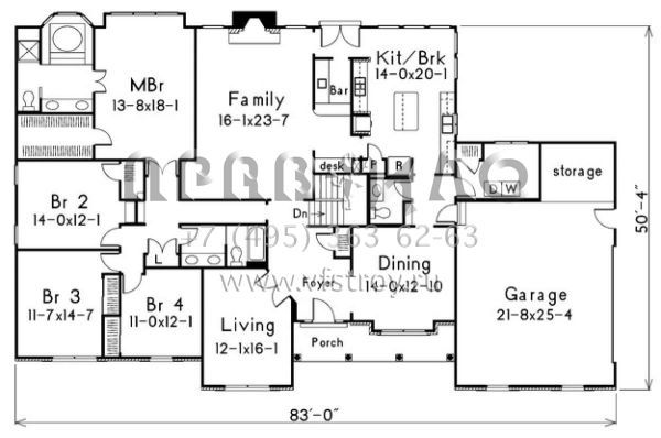 Проект одноэтажного дома с гаражом на две машины в стиле Ранчо S5-267 (5633-00002)