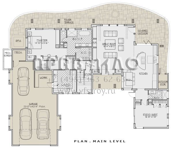 Проект двухэтажного дома с гаражом на три и более машин в современном стиле S5-277 (5829-00039)