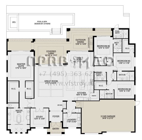 Проект одноэтажного дома с гаражом на три и более машин в прибрежном стиле S5-355 (207-00107)