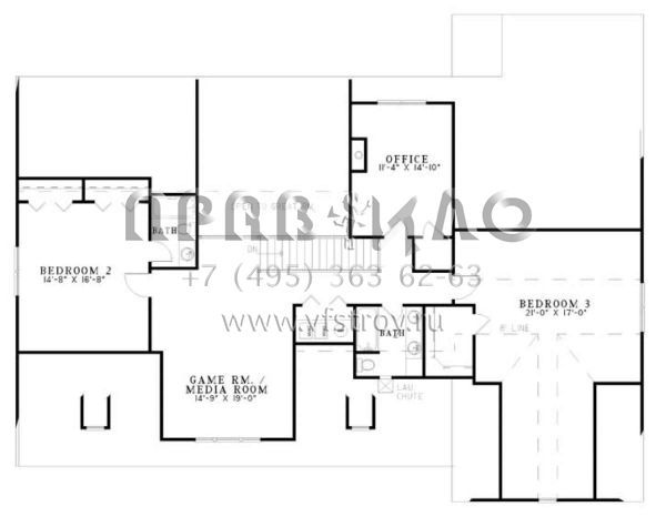 Проект двухэтажного дома с гаражом на три и более машин в стиле Ранчо S5-364 (110-00146)