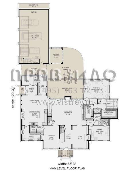 Проект двухэтажного дома с гаражом на три и более машин в стиле Ранчо S5-595 (940-00493)