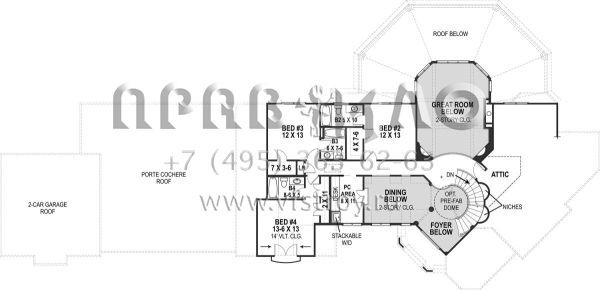 Проект двухэтажного дома с гаражом на три и более машин в стиле Ранчо S5-307 (4195-00007)
