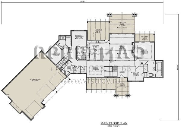 Проект двухэтажного дома с гаражом на три и более машин в американском стиле S5-260 (5631-00132)