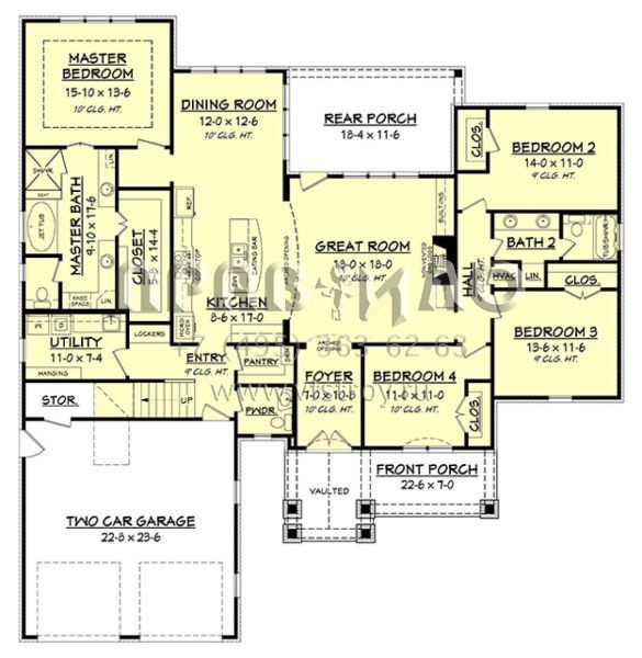Проект одноэтажного дома с гаражом на две машины в стиле Ранчо S5-216 (041-00155)