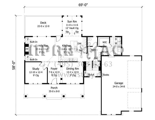 Проект двухэтажного дома с гаражом на три и более машин в английском стиле S5-255 (098-00043)