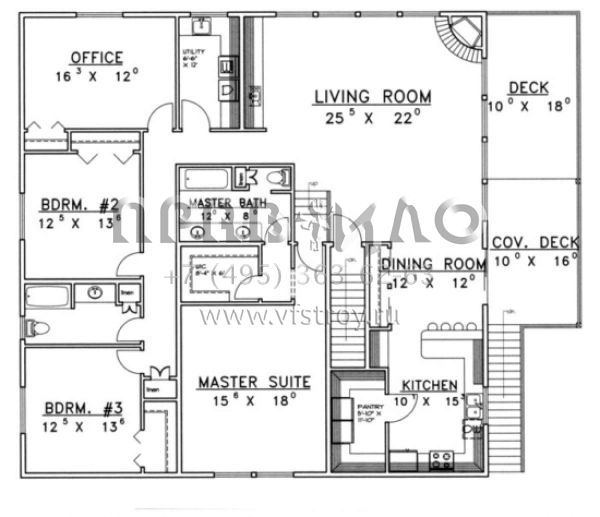 Проект двухэтажного дома с гаражом на три и более машин в стиле Ранчо S5-232 (039-00381)