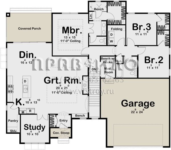 Проект одноэтажного дома с гаражом на две машины в современном стиле S5-184 (963-00732)