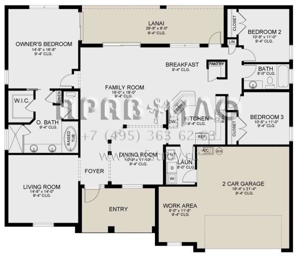 Проект одноэтажного дома с гаражом на две машины в стиле Ранчо S5-185 (3978-00233)