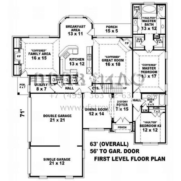 Проект двухэтажного дома с гаражом на три и более машин в стиле Ранчо S5-263 (053-01499)