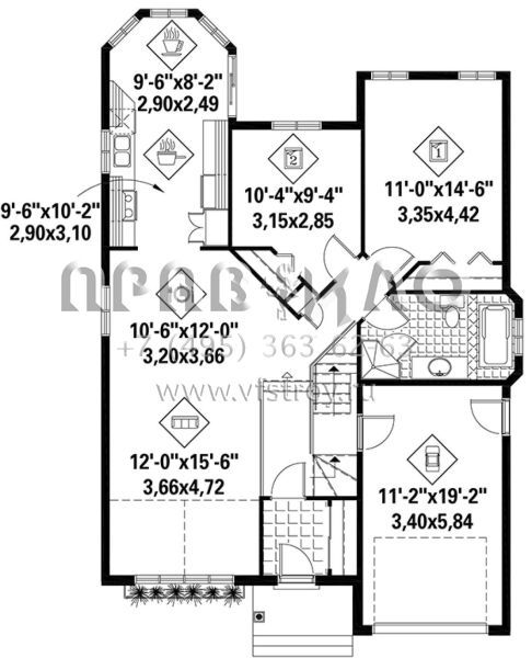 Проект одноэтажного дома с гаражом на одну машину в стиле Ранчо S5-107 (6146-00334)