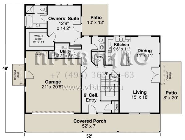 Проект двухэтажного дома с гаражом на две машины в стиле Ранчо S5-225 (035-00934)