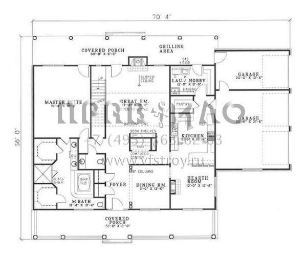 Проект двухэтажного дома с гаражом на три и более машин в стиле Ранчо S5-295 (110-00266)