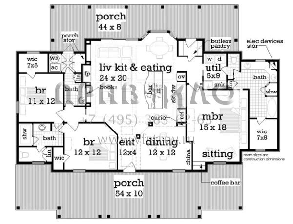 Проект одноэтажного дома без гаража в стиле Ранчо S5-170 (048-00235)