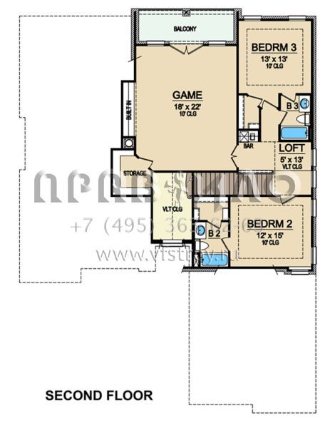 Проект двухэтажного дома с гаражом на две машины в стиле Ранчо S5-329 (5445-00415)