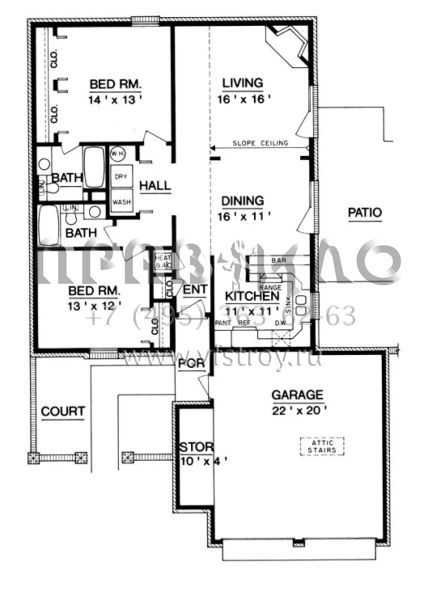 Проект одноэтажного дома с гаражом на две машины в английском стиле S5-111 (048-00233)