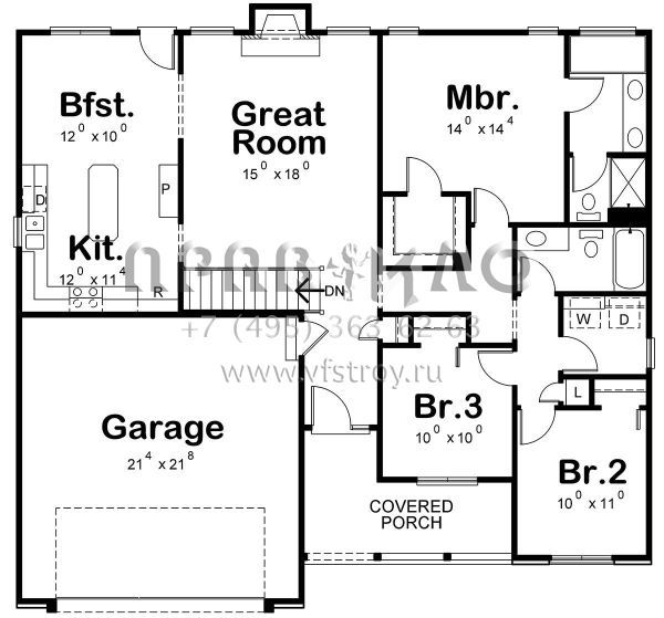 Проект одноэтажного дома с гаражом на две машины в стиле Ранчо S5-135 (402-01547)