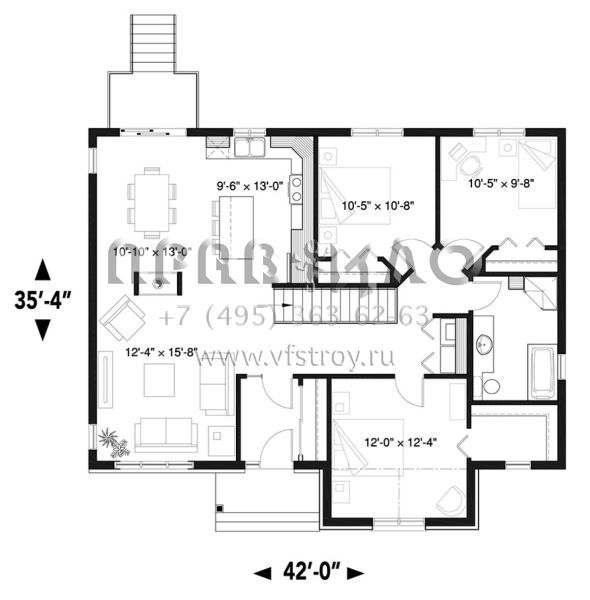 Проект одноэтажного дома без гаража в американском стиле S5-125 (034-01135)