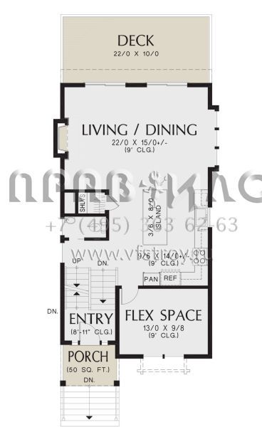Проект трехэтажного дома с гаражом на одну машину в стиле Ранчо S5-204 (2559-01017)