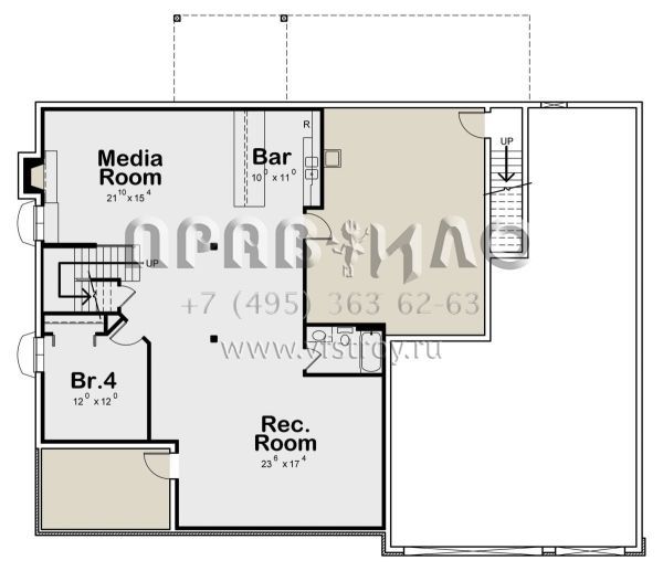 Проект одноэтажного дома с гаражом на три и более машин в стиле Ранчо S5-344 (402-01579)