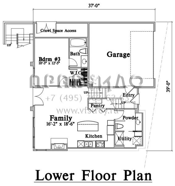 Проект трехэтажного дома с гаражом на две машины в стиле Ранчо S5-309 (4771-00014)