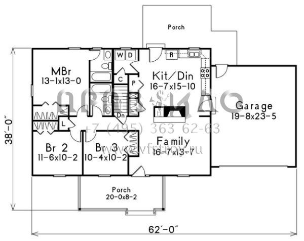 Проект одноэтажного дома с гаражом на две машины в стиле Ранчо S5-117 (5633-00006)