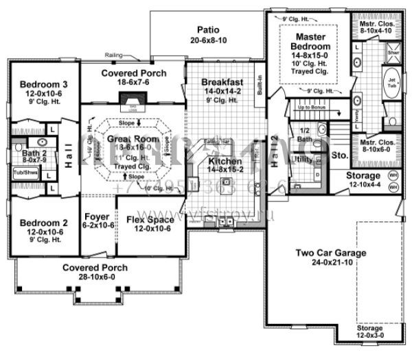 Проект одноэтажного дома с гаражом на две машины в стиле Ранчо S5-192 (348-00270)