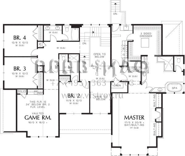 Проект двухэтажного дома с гаражом на три и более машин в американском стиле S5-393 (2559-00595)
