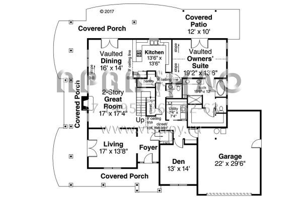 Проект двухэтажного дома с гаражом на две машины в стиле Ранчо S5-292 (035-00789)