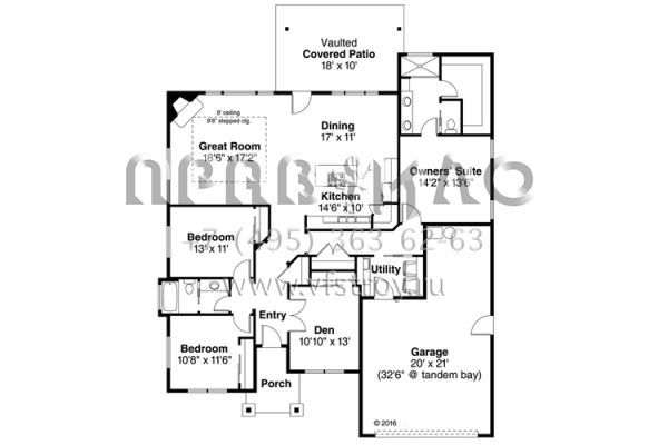 Проект одноэтажного дома с гаражом на две машины в американском стиле S5-187 (035-00755)