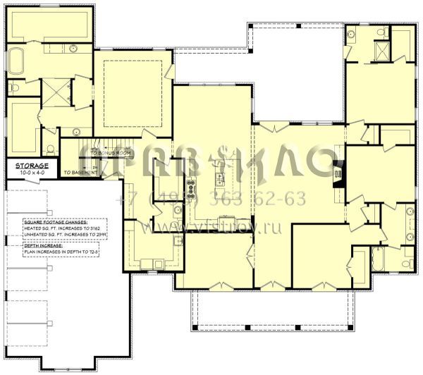 Проект одноэтажного дома с гаражом на три и более машин в американском стиле S5-289 (041-00308)