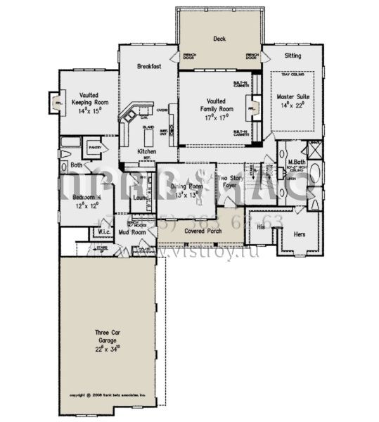 Проект двухэтажного дома с гаражом на три и более машин в стиле Ранчо S5-338 (8594-00248)