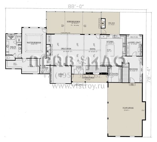 Проект одноэтажного дома с гаражом на три и более машин в стиле Ранчо S5-385 (286-00109)