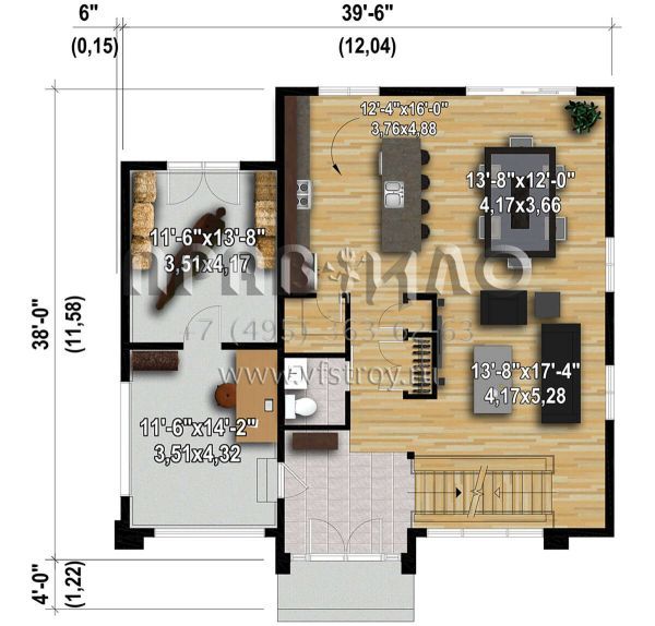 Проект одноэтажного дома с гаражом на одну машину в современном стиле S5-185 (6146-00560)