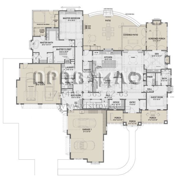 Проект одноэтажного дома с гаражом на три и более машин в американском стиле S5-319 (425-00021)