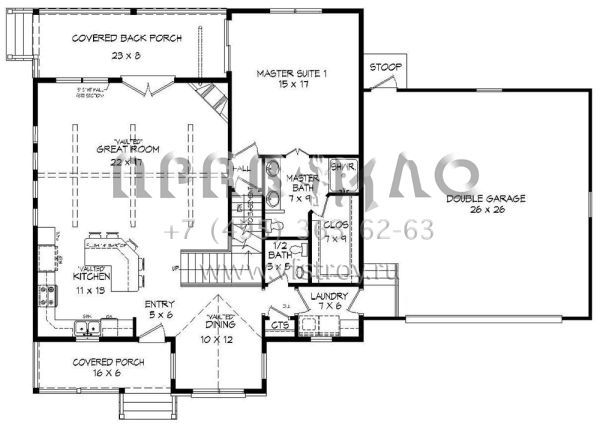 Проект двухэтажного дома с гаражом на две машины в стиле Ранчо S5-292 (940-00046)