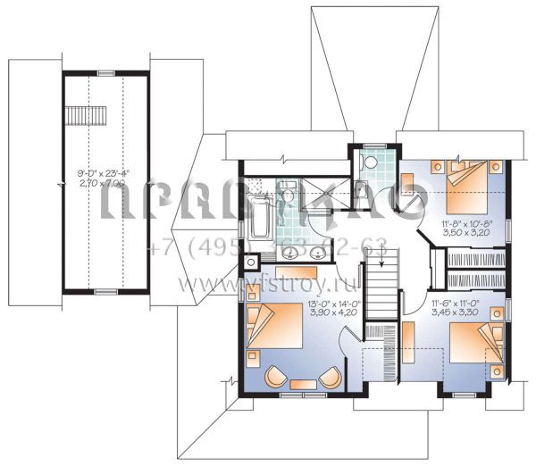 Проект двухэтажного дома с гаражом на одну машину в стиле Ранчо S5-165 (034-01156)