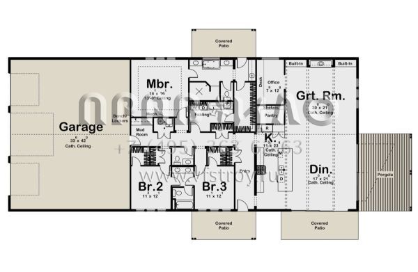 Проект одноэтажного дома с гаражом на три и более машин в стиле БарнХаус S5-256 (963-00660)