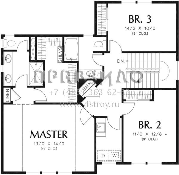 Проект двухэтажного дома с гаражом на две машины в стиле Ранчо S5-190 (2559-00752)