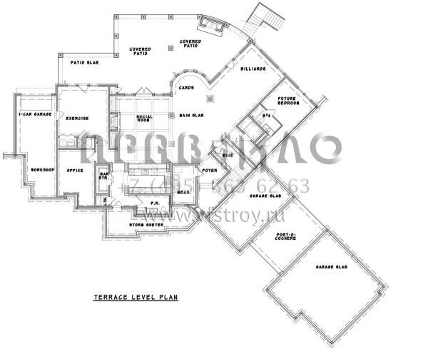 Проект одноэтажного дома с гаражом на три и более машин в американском стиле S5-323 (699-00105)