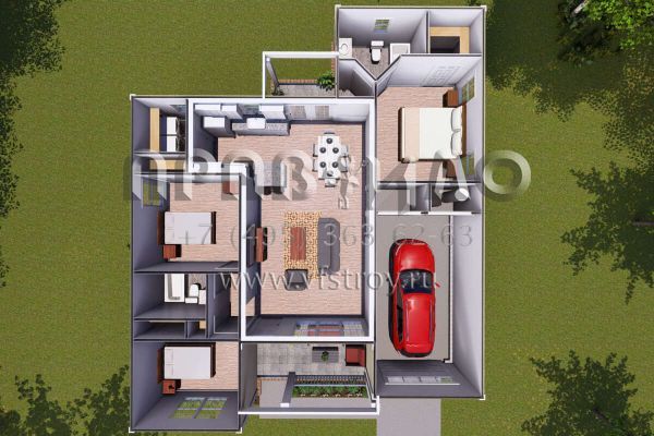 Проект одноэтажного дома с гаражом на одну машину в американском стиле S5-110 (4848-00012)