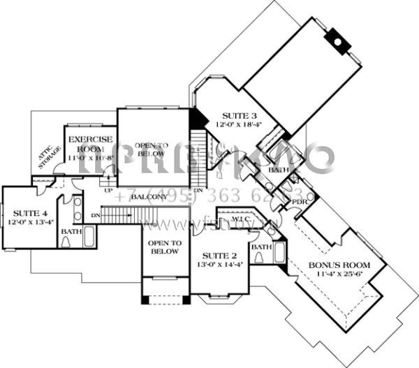 Проект двухэтажного дома с гаражом на три и более машин в стиле Ранчо S5-459 (3323-00484)