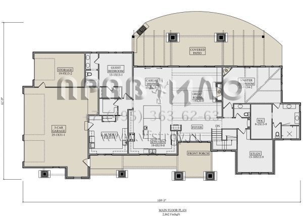 Проект одноэтажного дома с гаражом на три и более машин в современном стиле S5-266 (5631-00105)