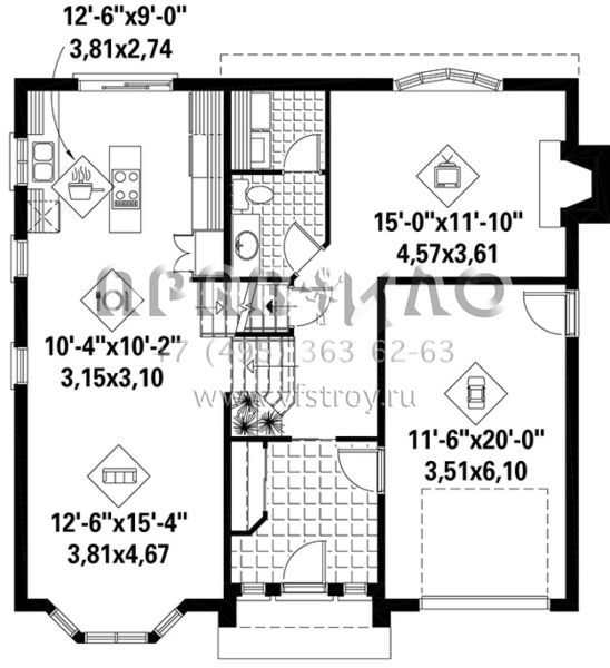 Проект двухэтажного дома с гаражом на одну машину в американском стиле S5-167 (6146-00215)