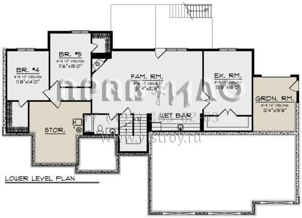Проект одноэтажного дома с гаражом на три и более машин в американском стиле S5-340 (1020-00366)