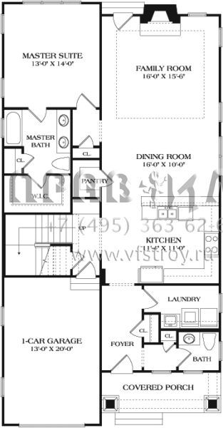 Проект двухэтажного дома с гаражом на одну машину в американском стиле S5-168 (3323-00594)