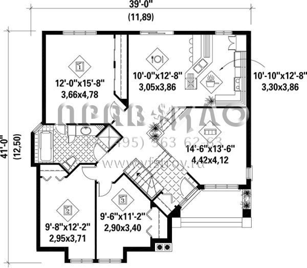 Проект одноэтажного дома без гаража в английском стиле S5-125 (6146-00187)